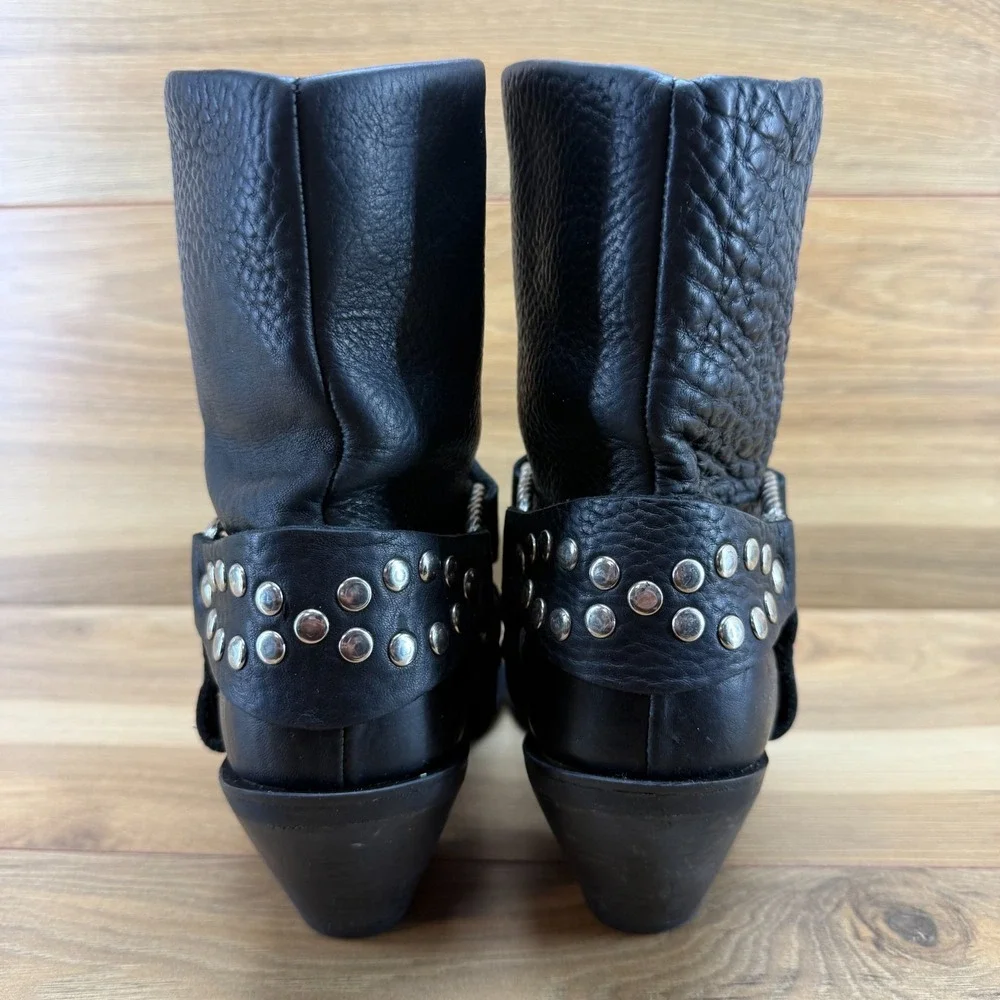 Double H Studded Harness Boots Womens 7.5 M Black Pebble Leather Short Biker - Picture 8 of 11